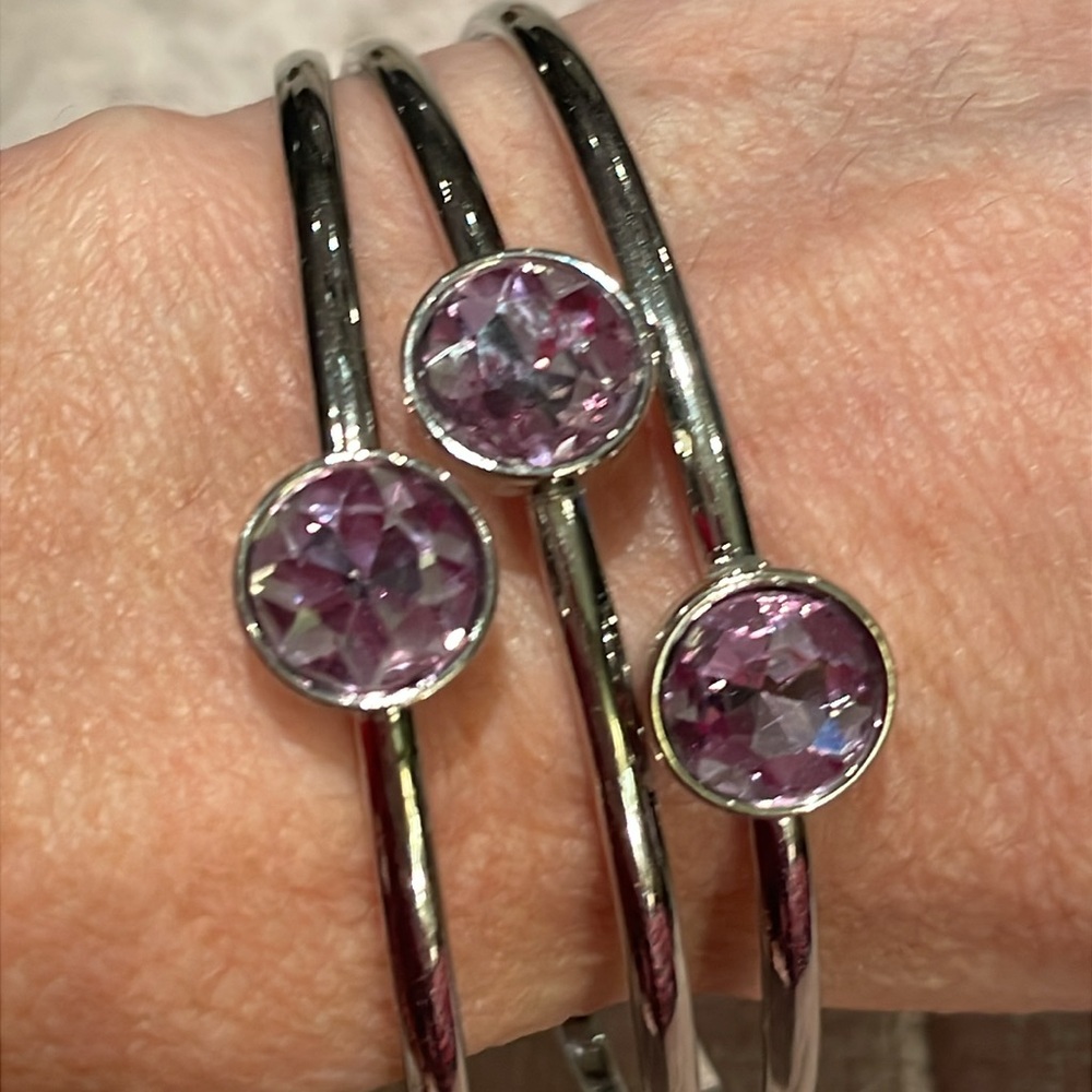 3 pink crystal bangle bracelets size 7-8 bundle of 3